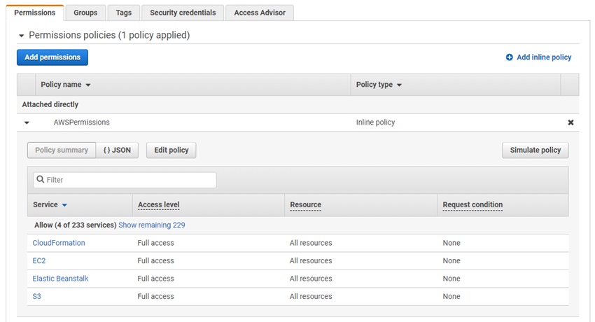 Create an AWS IAM account to deploy our applications with ASP.NET
